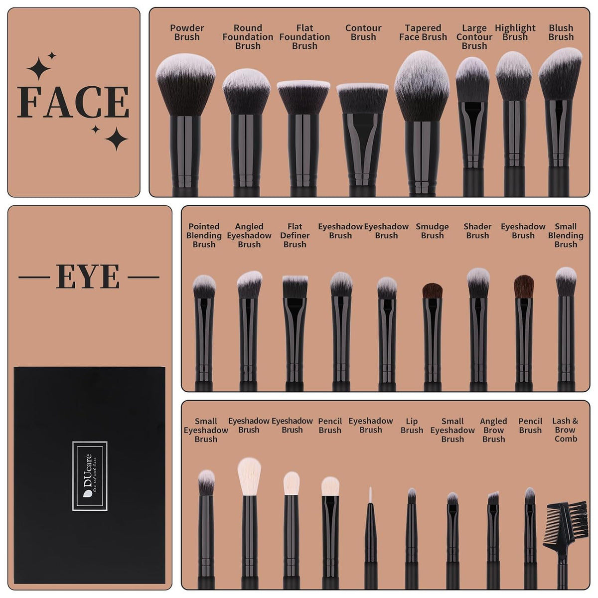DUcare Juego de brochas de maquillaje profesional, 27 piezas, juego...