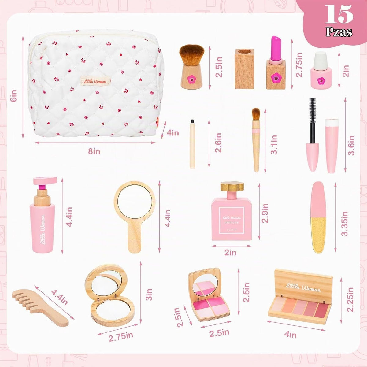 Juego de juguetes de maquillaje de madera para niñas, kit de maquil...