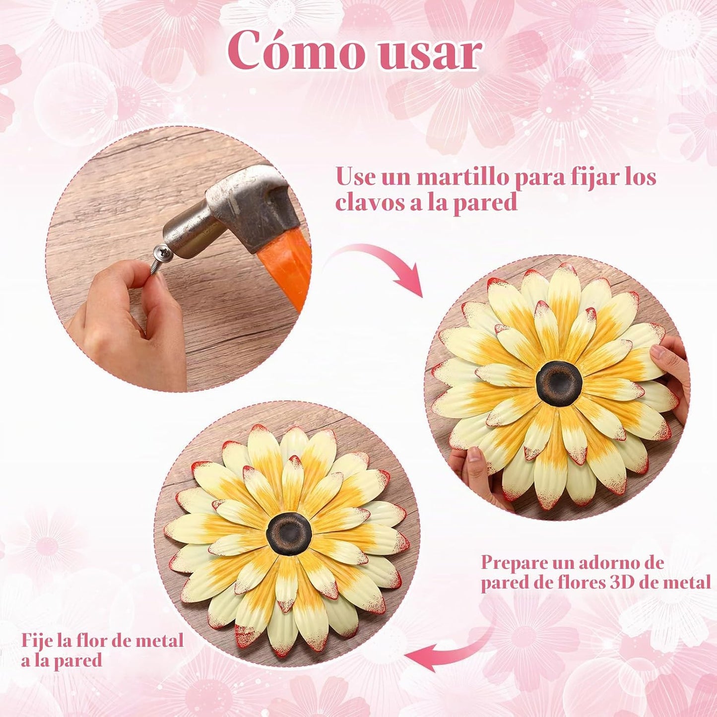 Gisafai Paquete de 10 decoraciones de pared de metal con flores par...