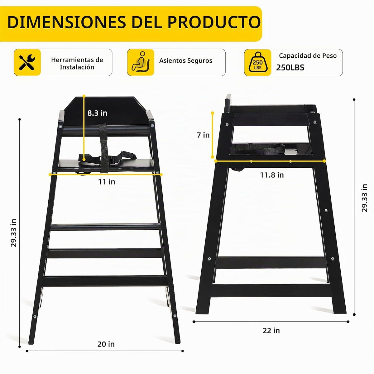 Neoflavie - Silla alta de madera para bebés y niños pequeños, color...
