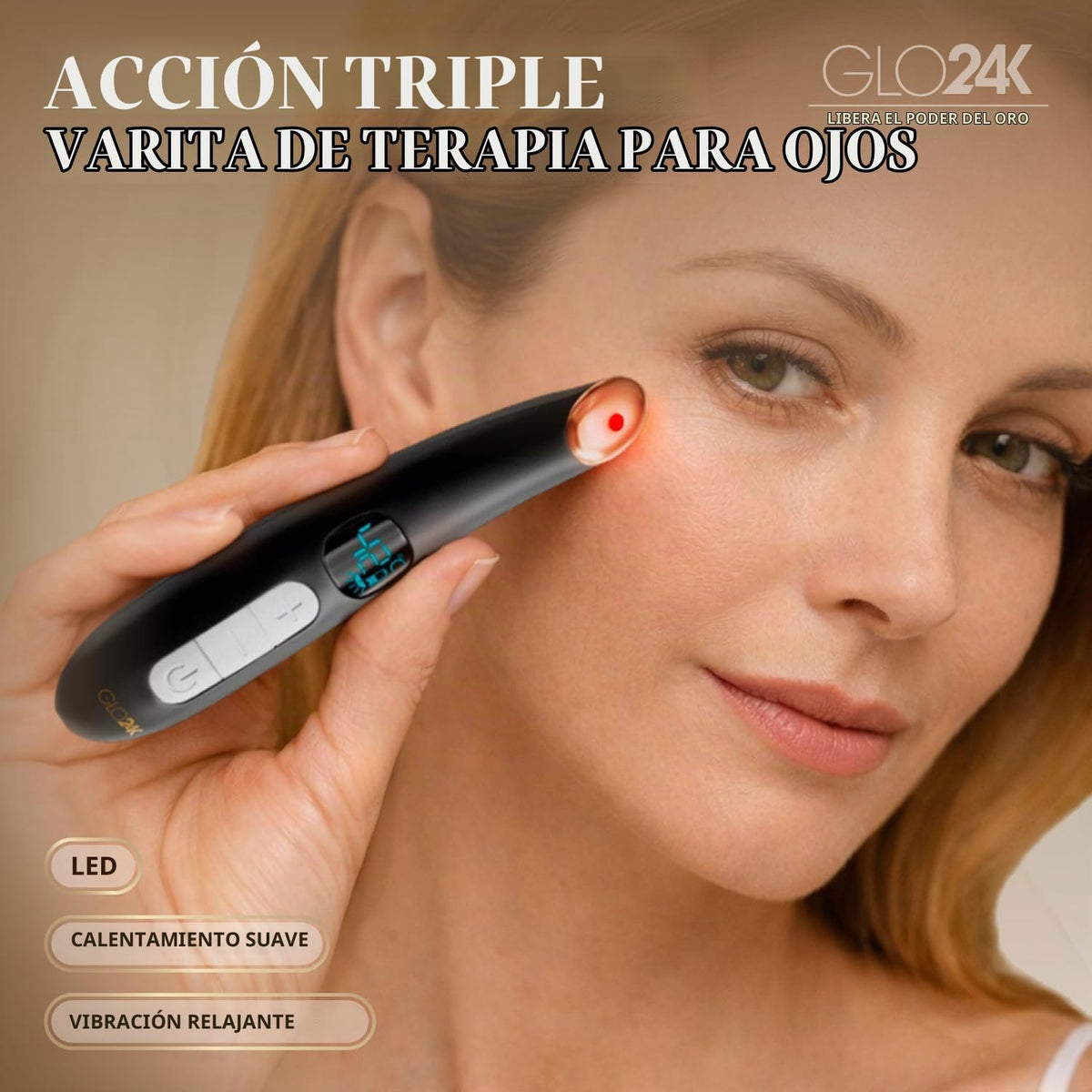 GLO24K Varita masajeadora de ojos calentada con vibración para el c...