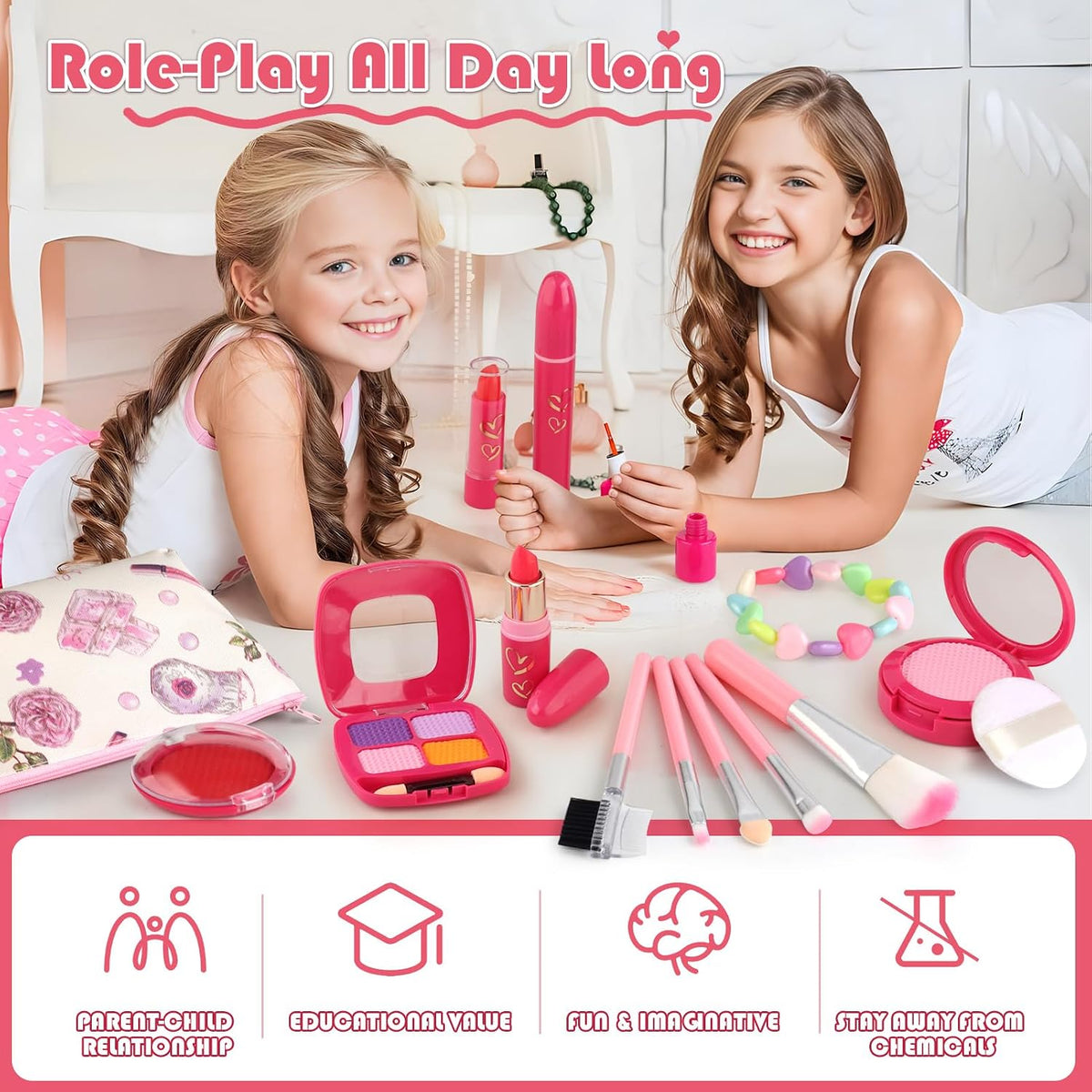 Woumserta Regalos para niñas, maquillaje básico de simulación para...