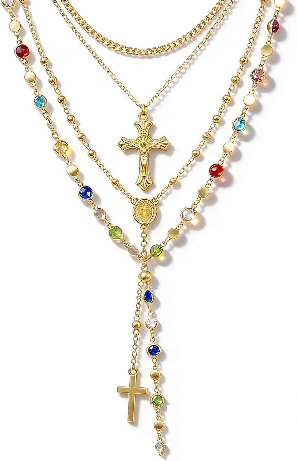 4 piezas de collares de cruz dorados en capas para mujer, modernos,...