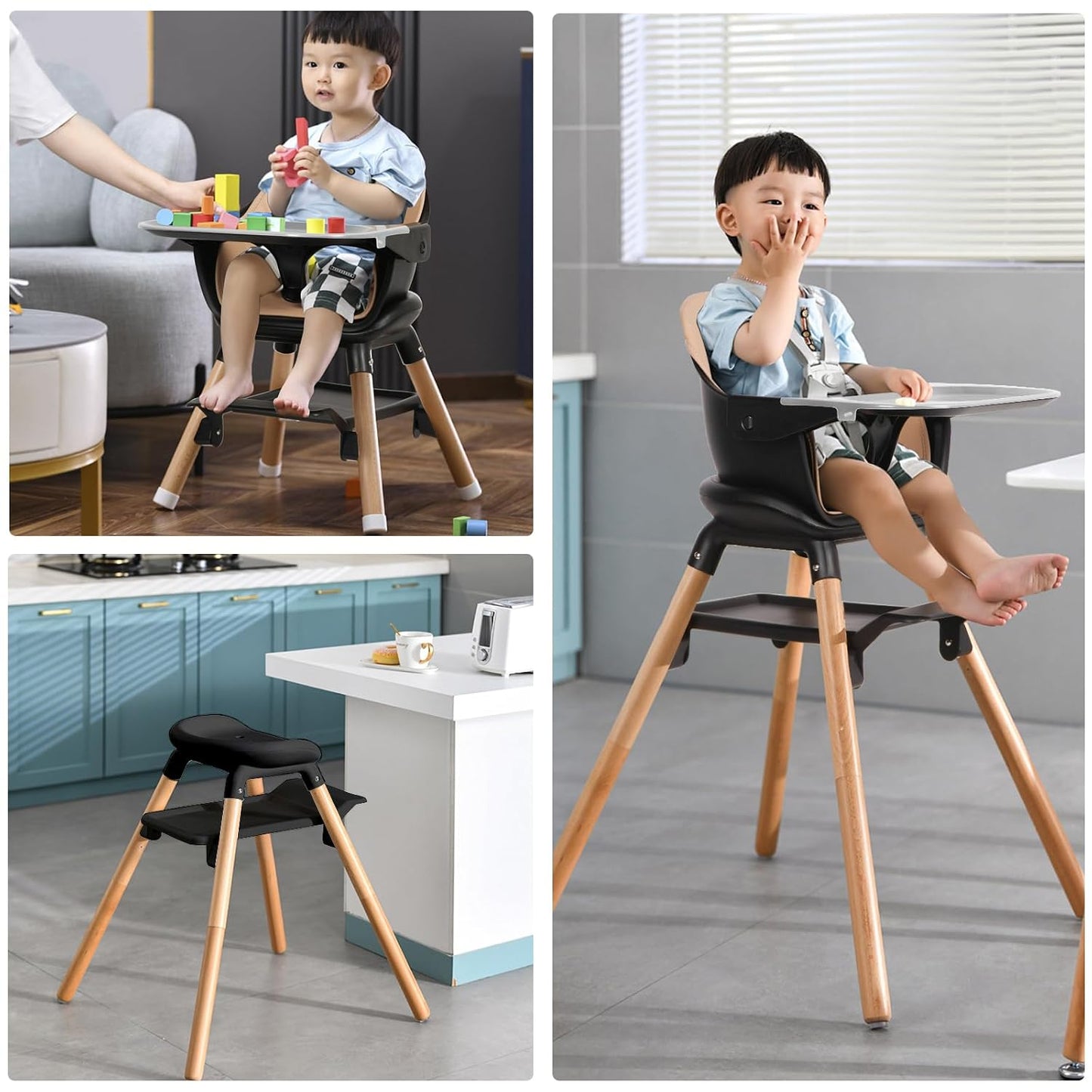 Komcot Silla Alta, Sillas Altas Convertibles de Madera 6 en 1 para...