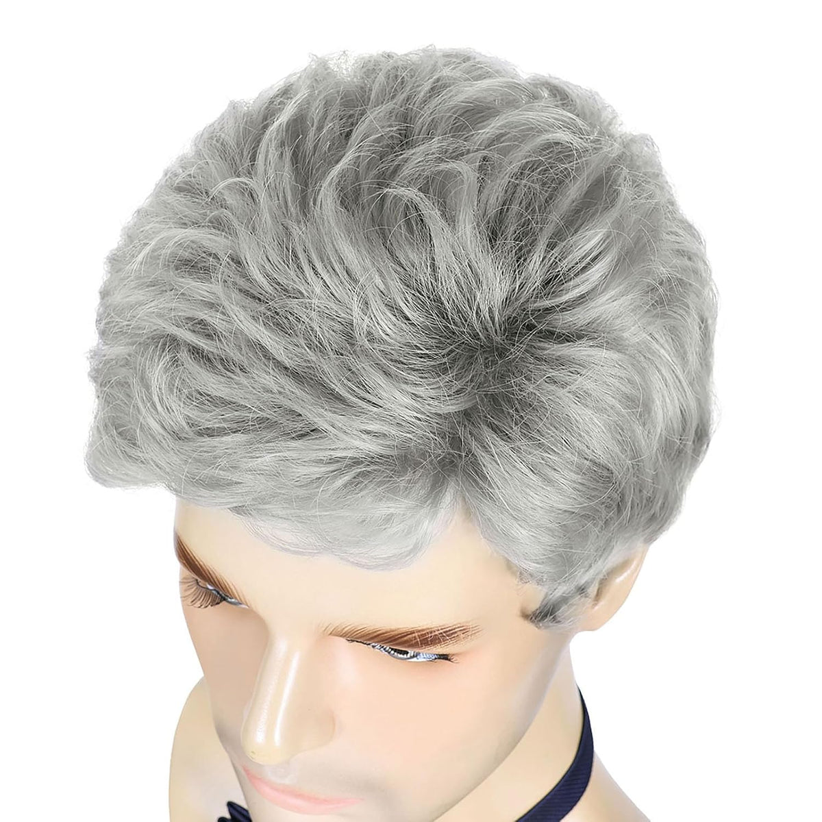 DDHAIR Peluca corta gris plateado para hombre, pelucas de cabello s...