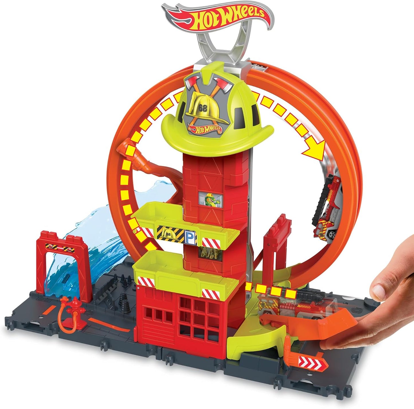 Hot Wheels City Super Loop - Juego de estación de bomberos y 1 auto...