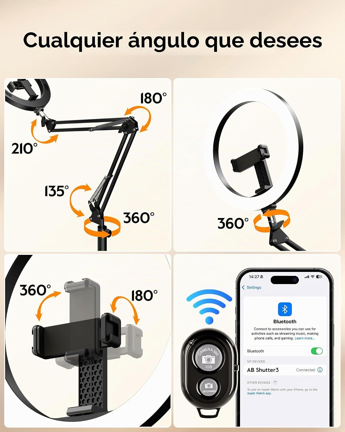 LUXSURE Trípode para iPhone con Luz, 71" Soporte de Teléfono Aé...