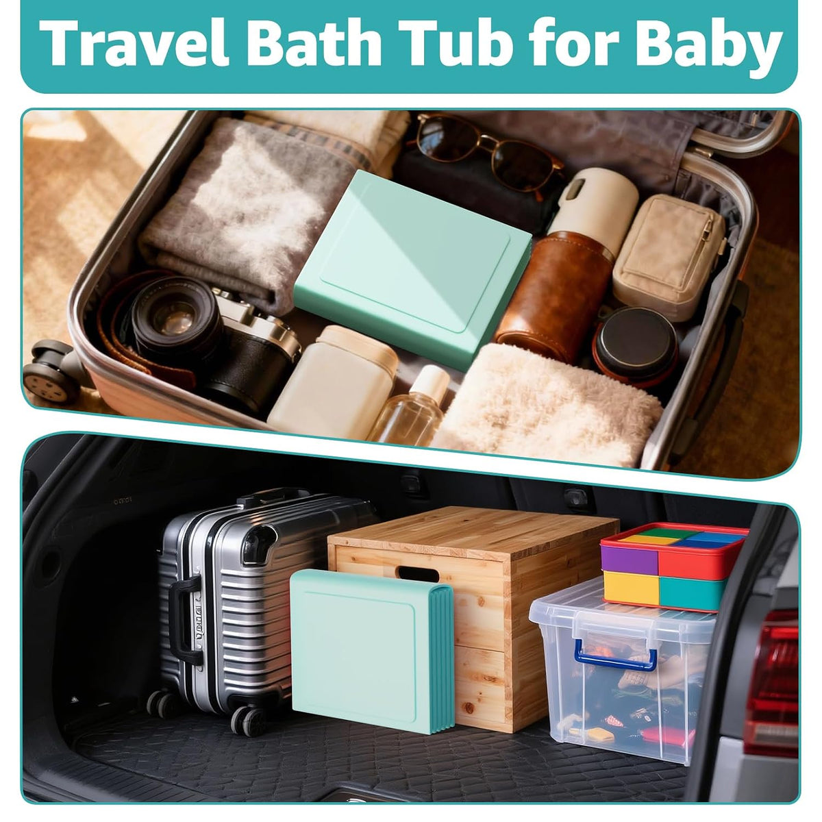Bañera plegable para bebé, bañera para niños pequeños con tapón de...