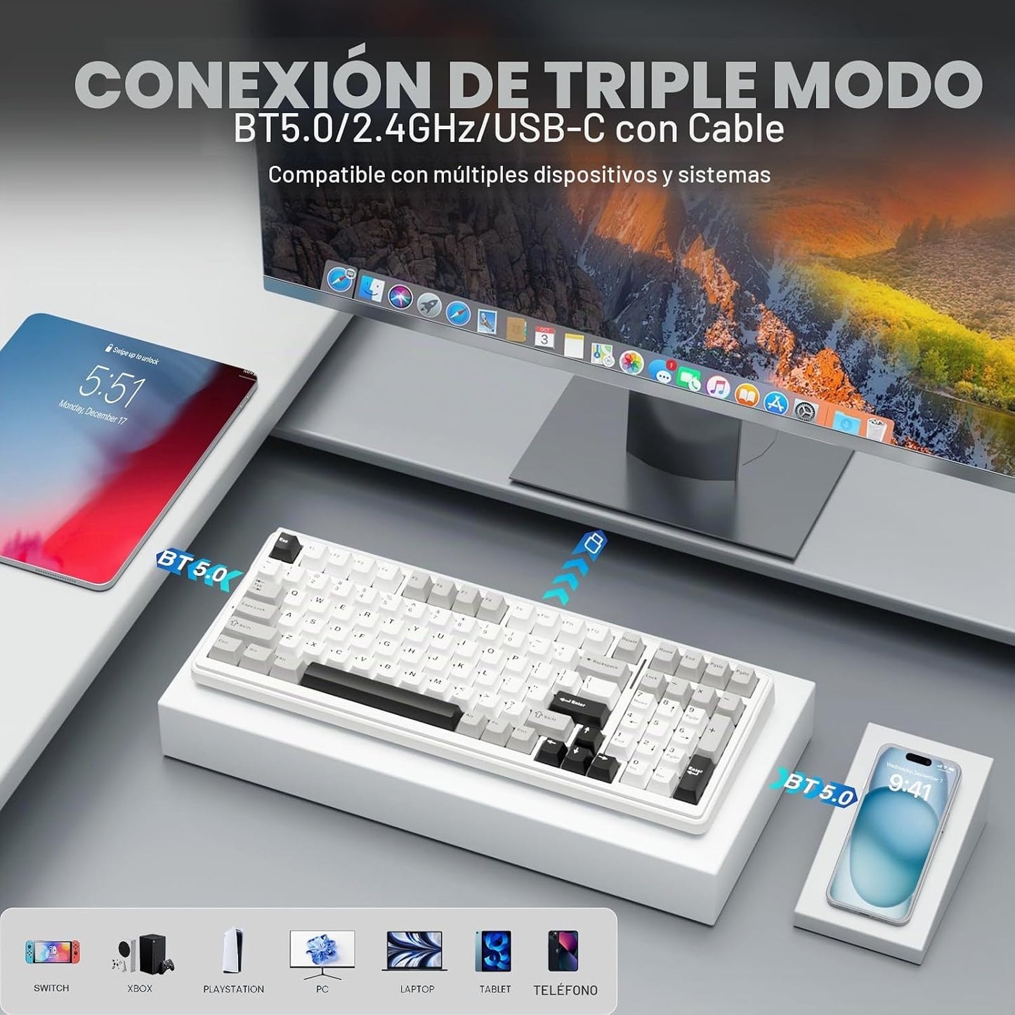 AULA Combo de teclado y mouse inalámbricos, teclados mecánicos para...