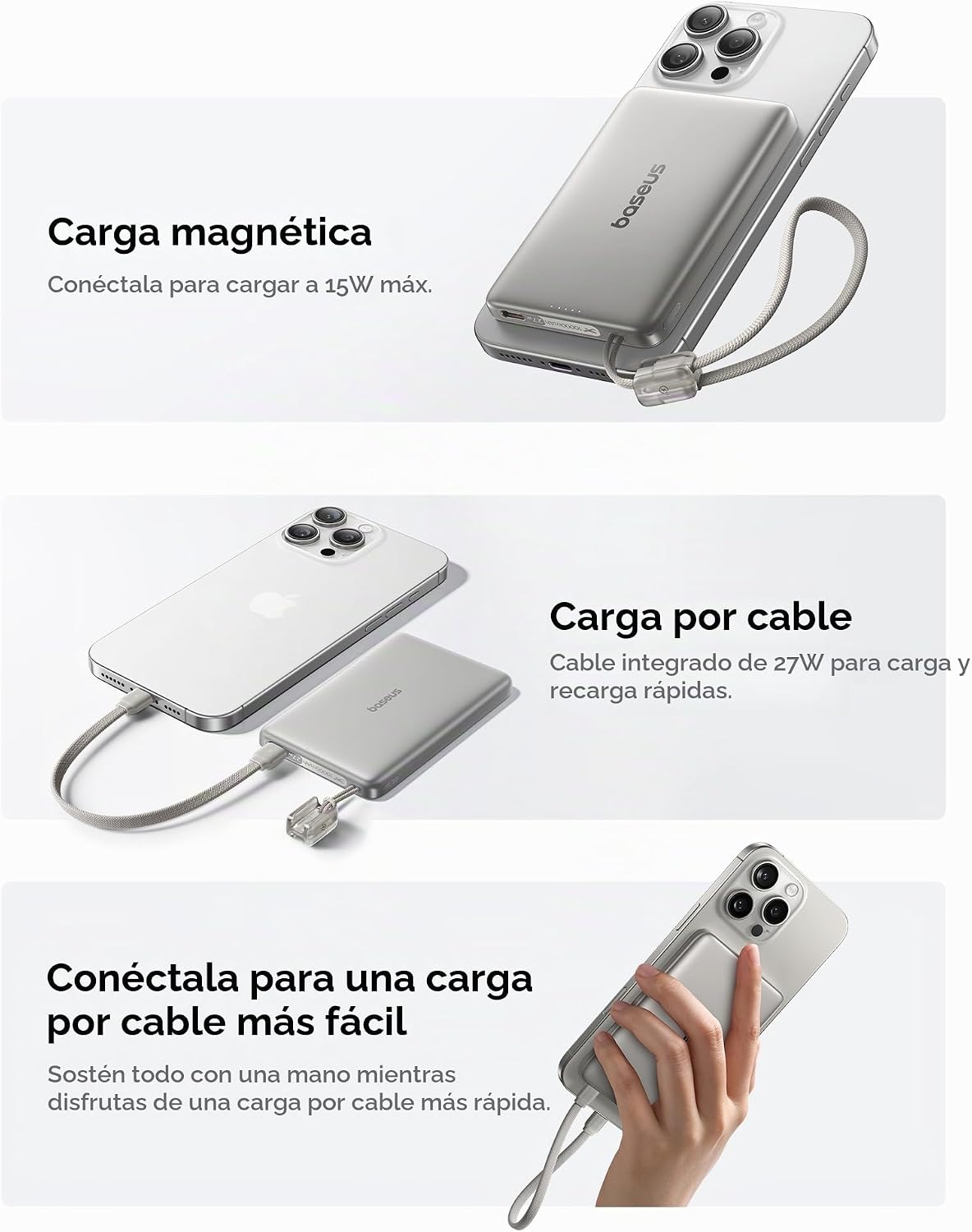 Baseus Picogo Qi2 - Cargador portátil Magsafe de 15 W, cargador por...