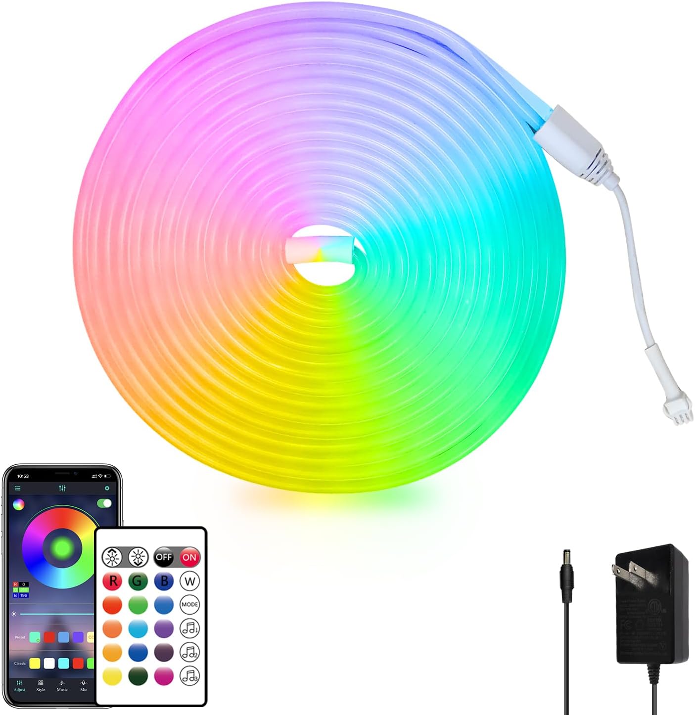 segrass Cuerda de luz de neón de 16.4 pies, cuerda de luces LED fle...