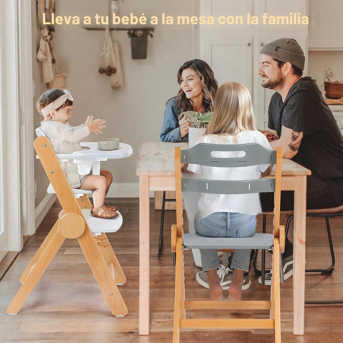 Ezebaby Silla alta plegable de madera, silla alta ajustable sin her...