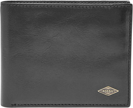 Fossil - Cartera de cuero plegable para hombre Hayes con ventana ab...