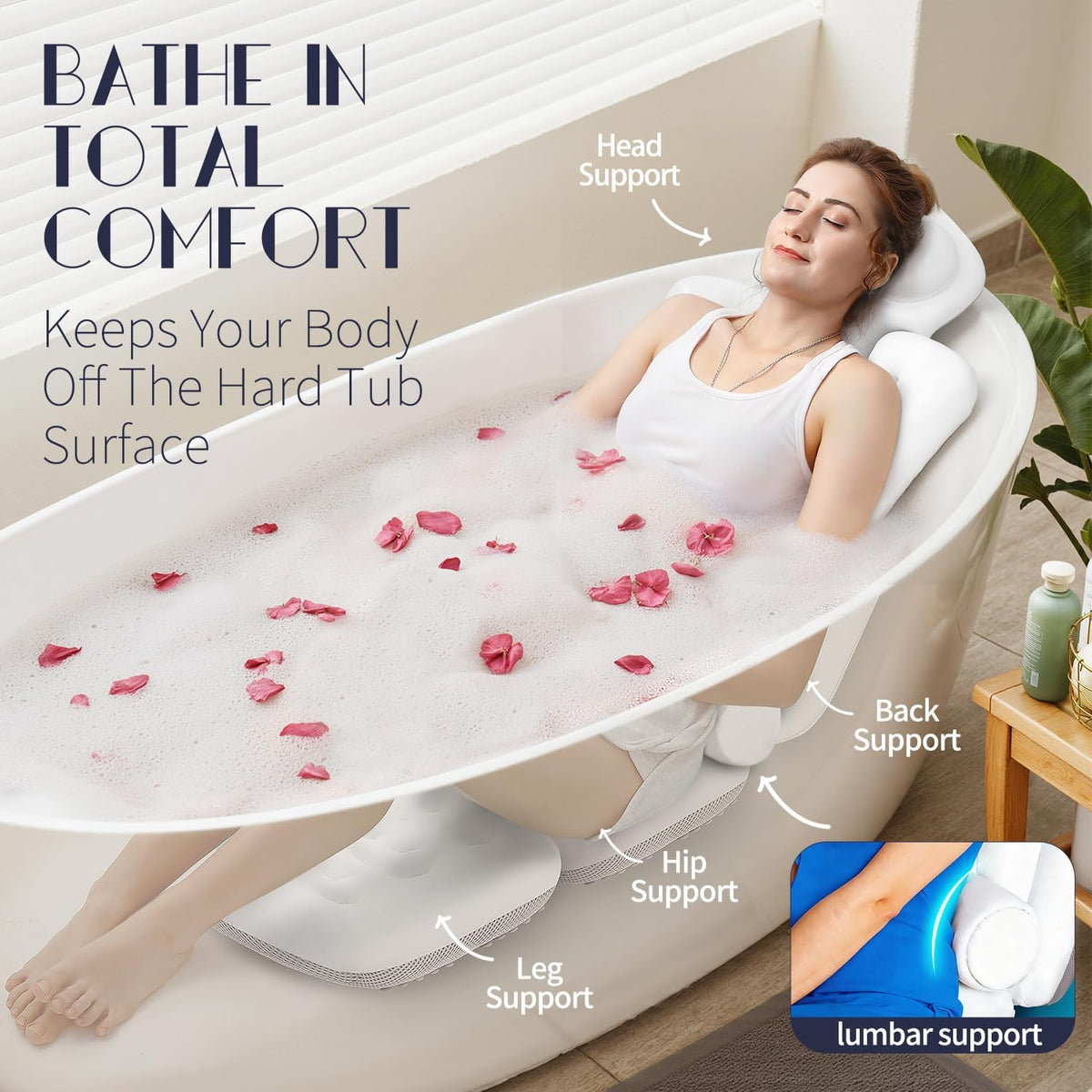 Almohada de baño de cuerpo completo para bañera, alfombrilla gruesa...