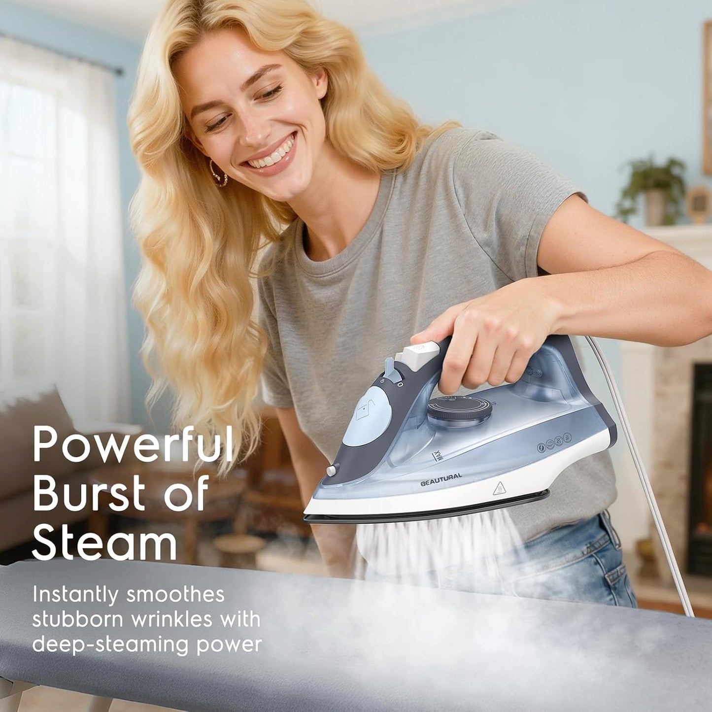 BEAUTURAL Plancha de vapor compacta para ropa con suela antiadheren...