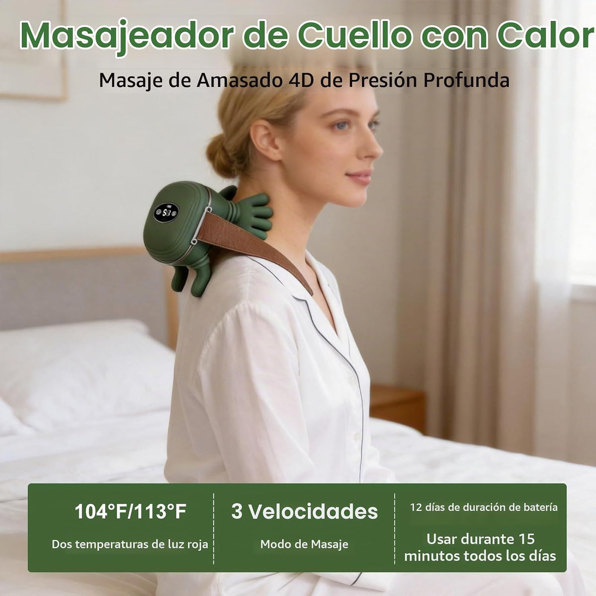 Masajeador de cuello con calor, masajeador biónico Shiatsu de cuell...
