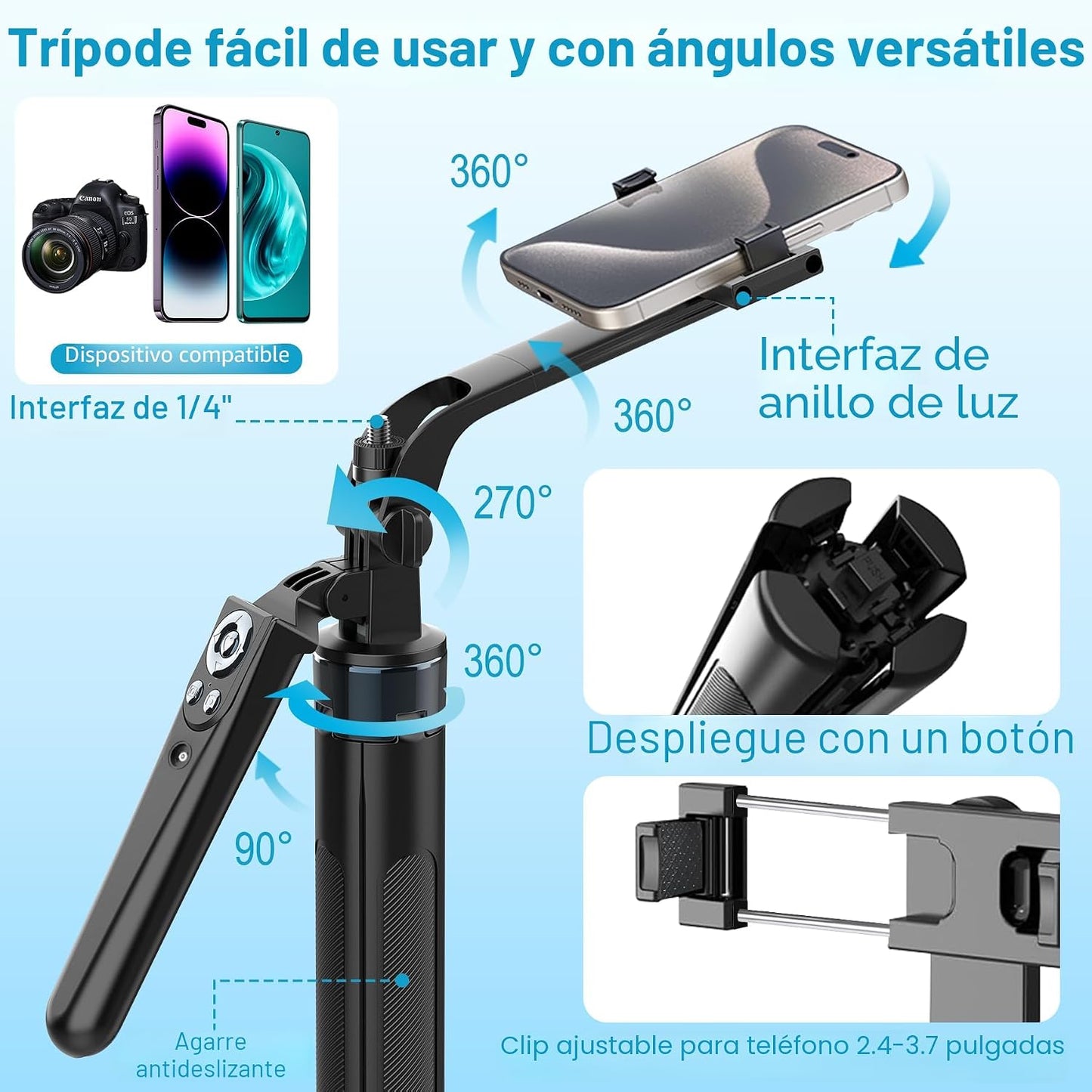 Kit de vlogging para iPhone\/Android, trípode de seguimiento facial...