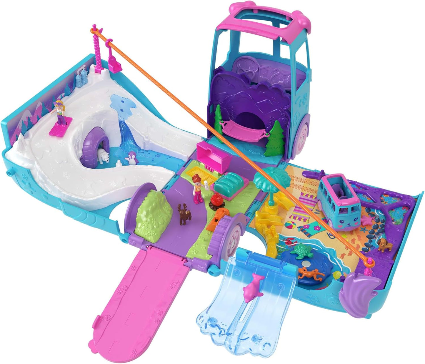 Polly Pocket Micro muñecas y vehículo transformador de furgoneta, a...
