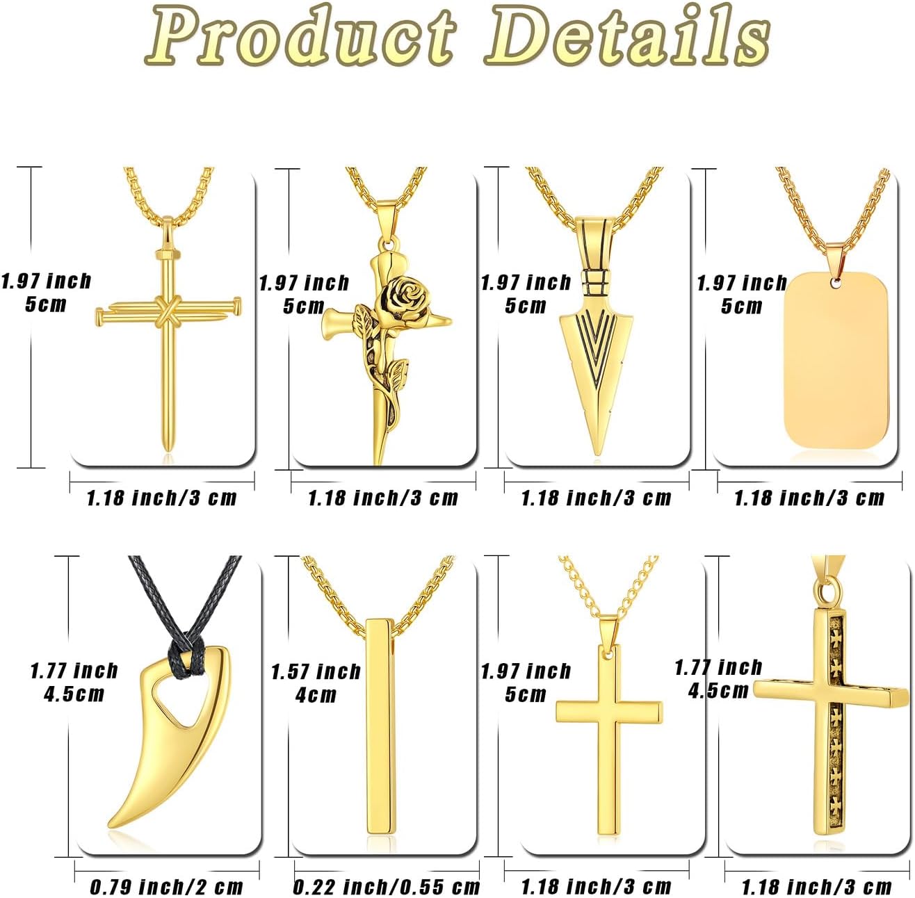 MAIBAOTA Juego de 8 collares para hombre, collar de acero inoxidabl...