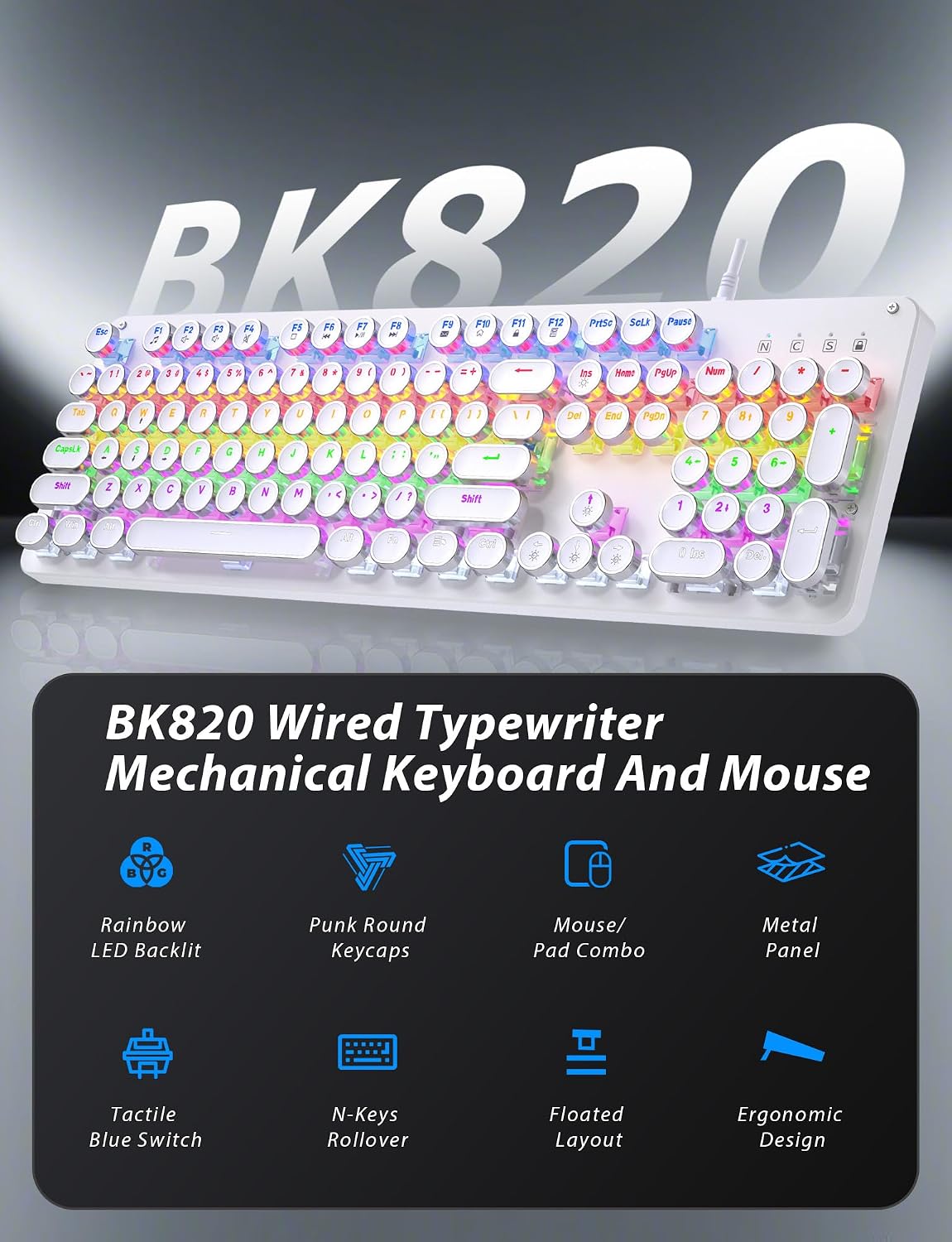 Combo de teclado y mouse mecánico estilo máquina de escribir para j...