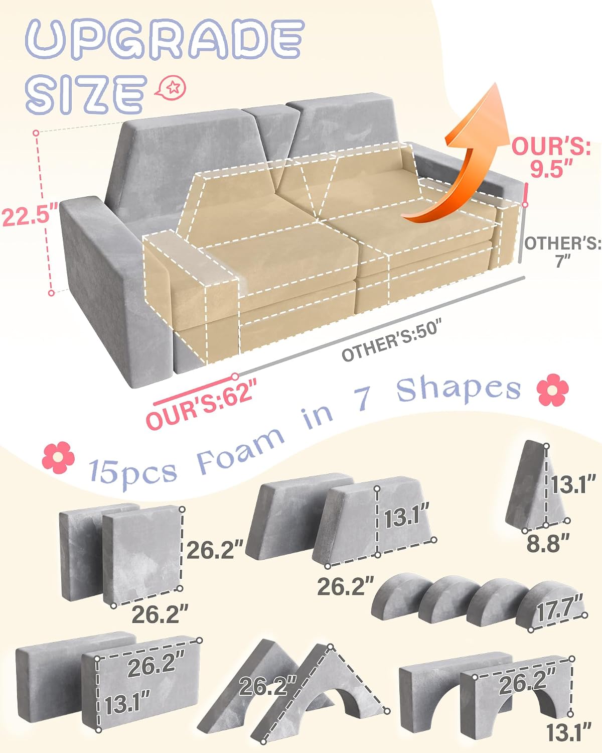 YEFU 15 piezas Sofá modular de juego para niños, sofá infantil para...