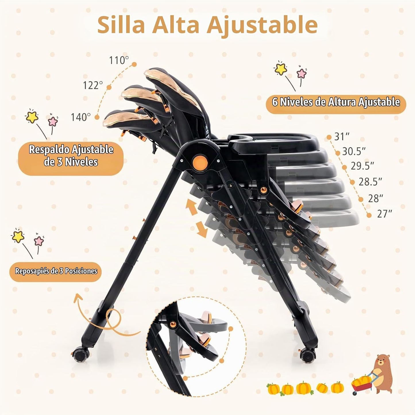 BABY JOY Silla alta, silla alta plegable para bebé con altura ajust...