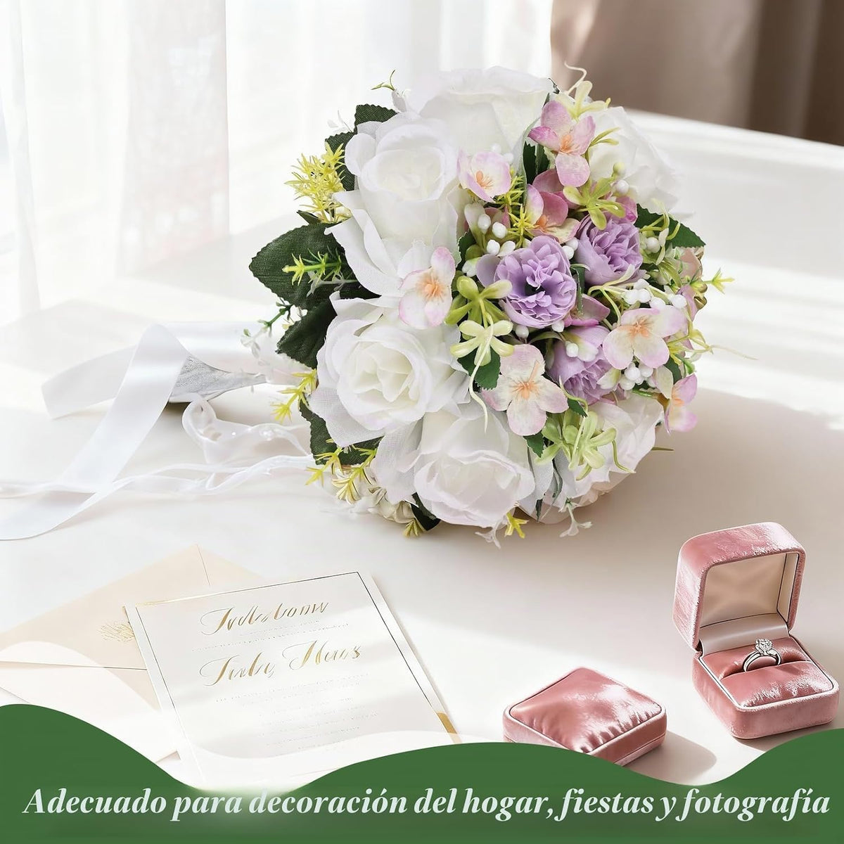 Qeedy - Ramos de boda para novia, rosas artificiales de seda de 8 p...