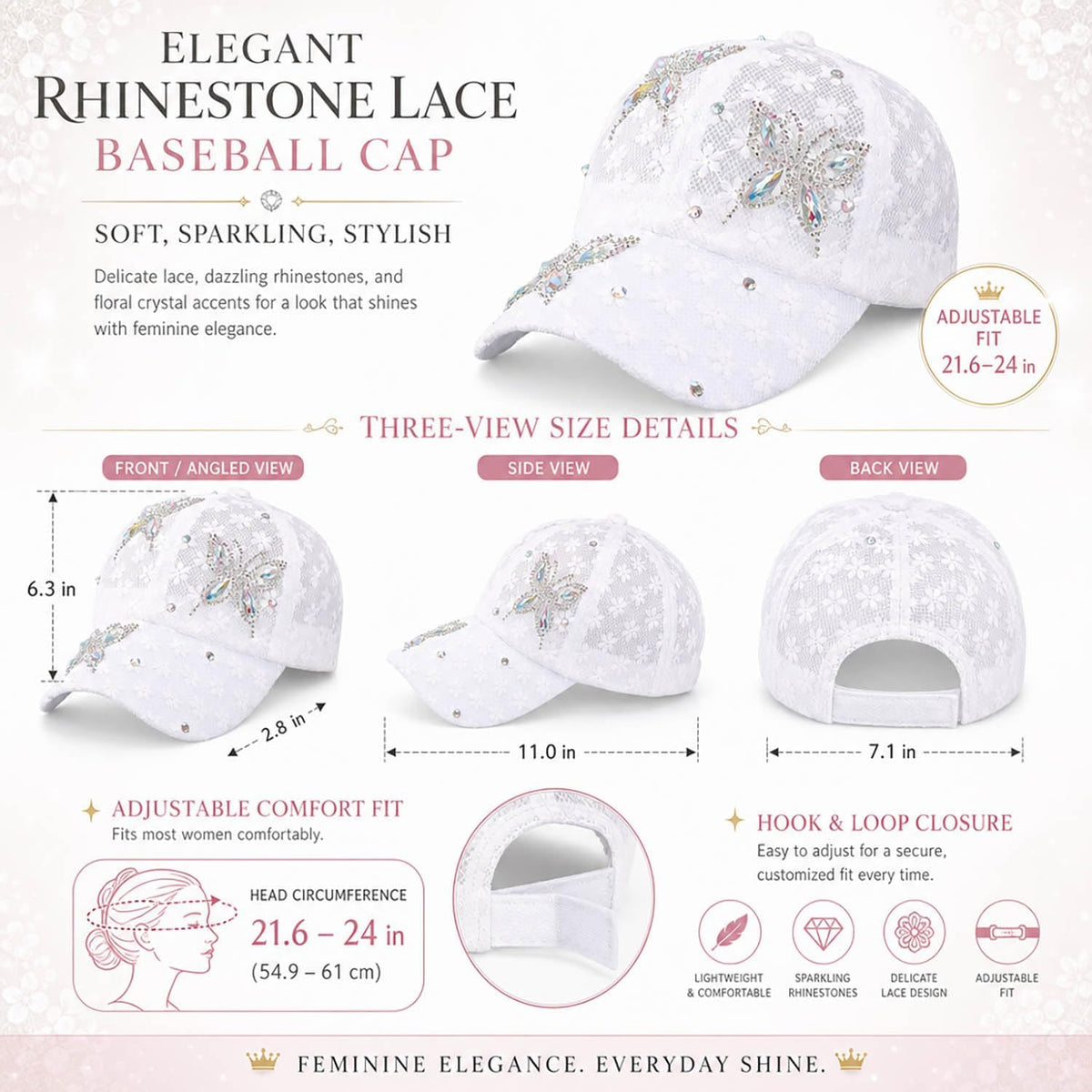 Bling Bling - Gorra de béisbol con diseño de mariposa para mujer, d...