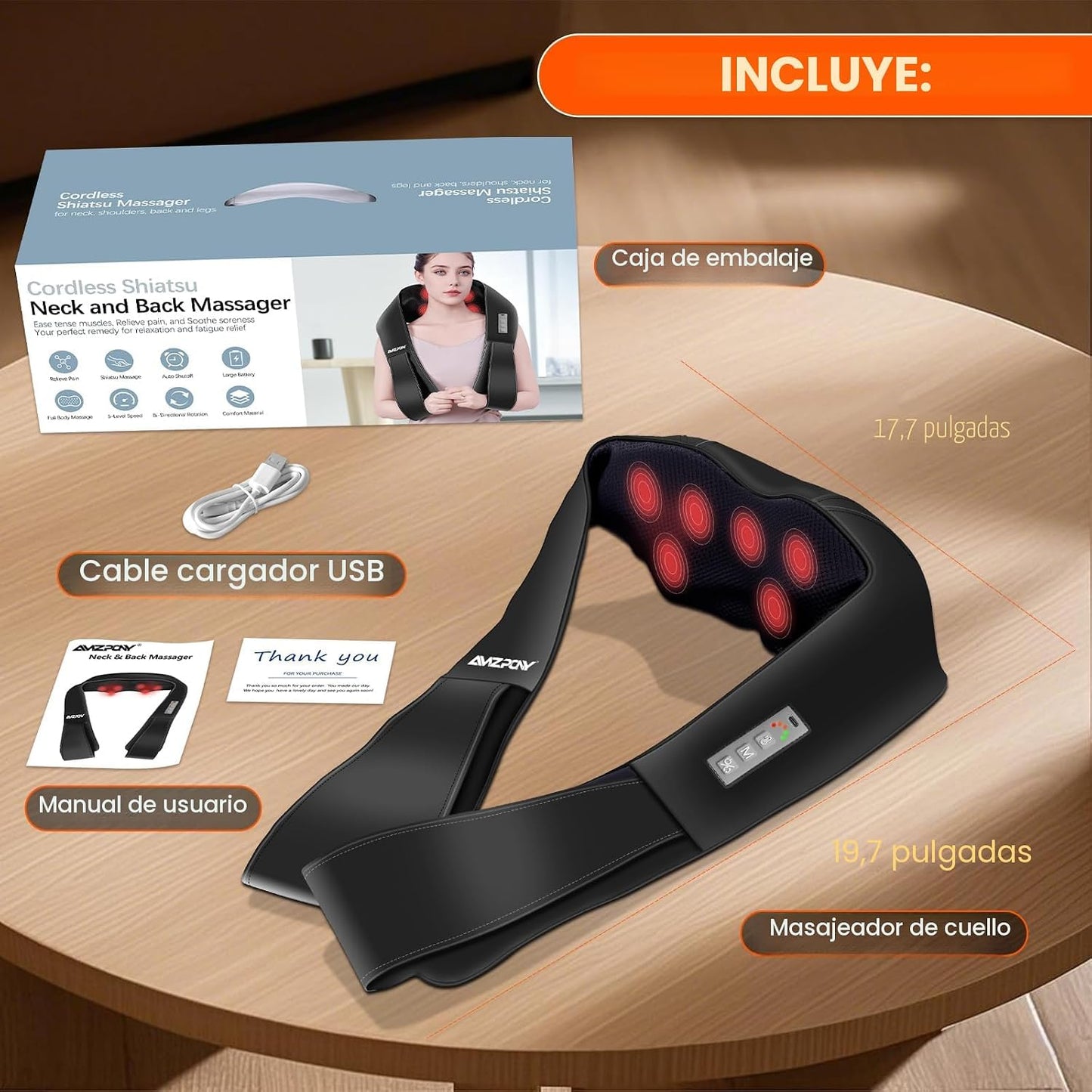 AMZPONY® Masajeador de cuello inalámbrico para aliviar el dolor de...