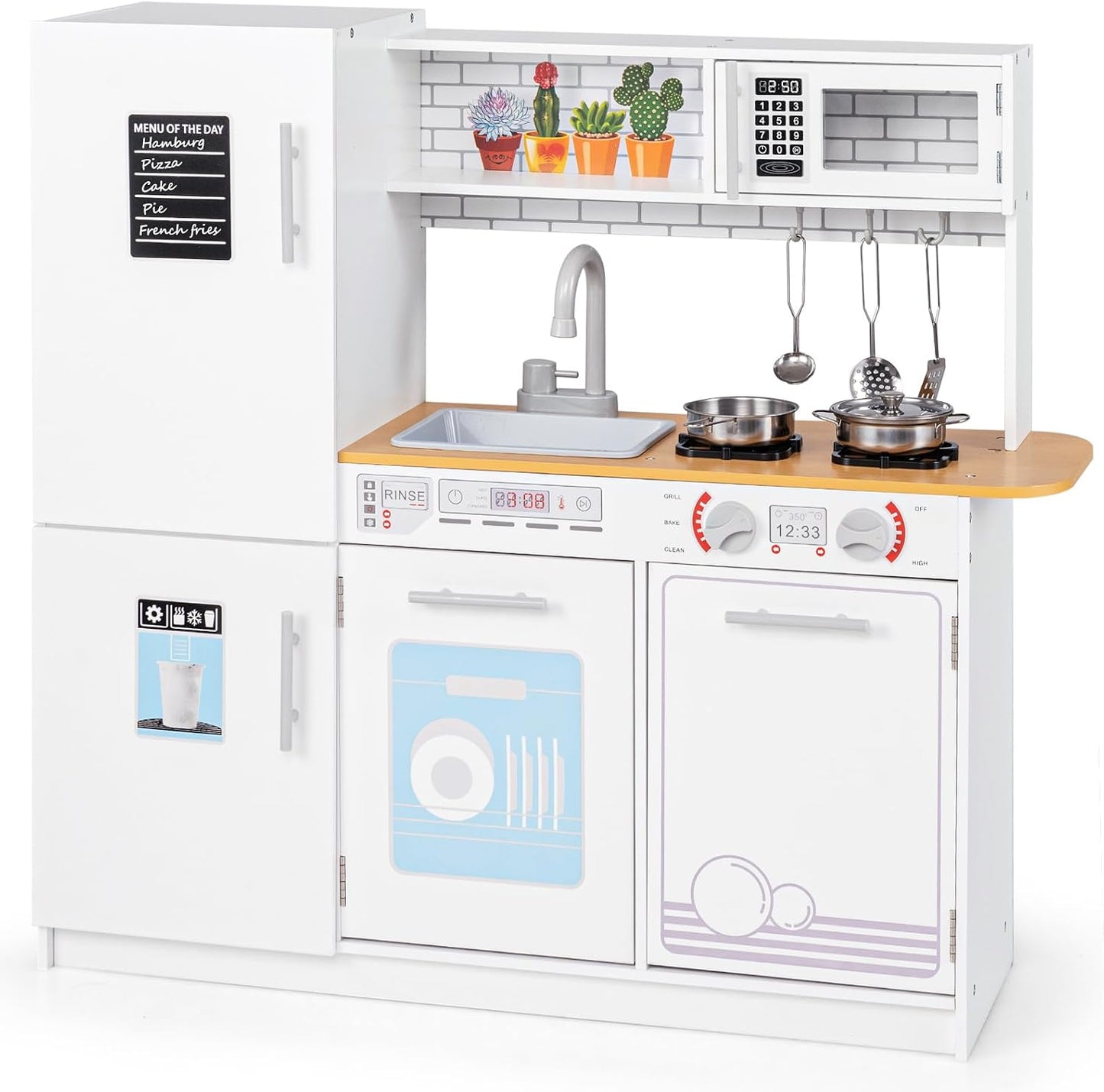 HONEY JOY Juego de cocina para niños, cocina de madera de pequeño c...