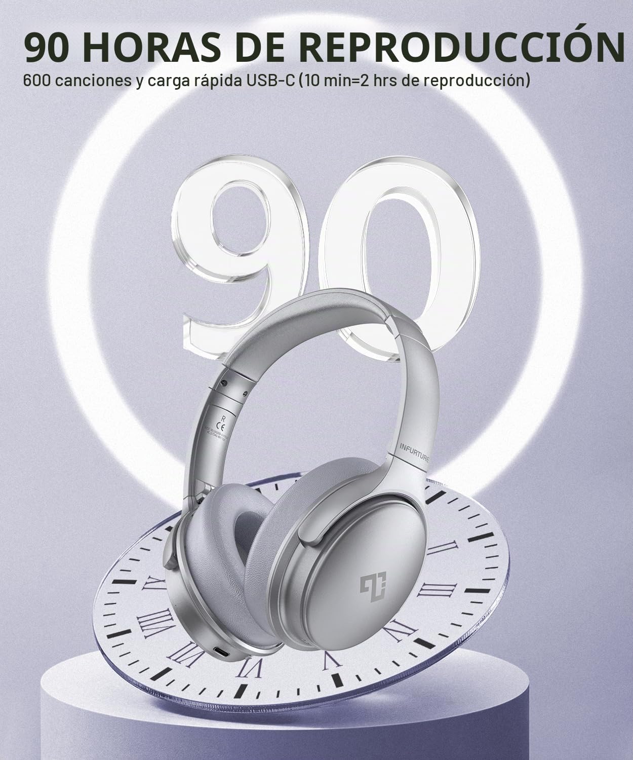 INFURTURE - Auriculares sobre la oreja con cancelación activa de ru...