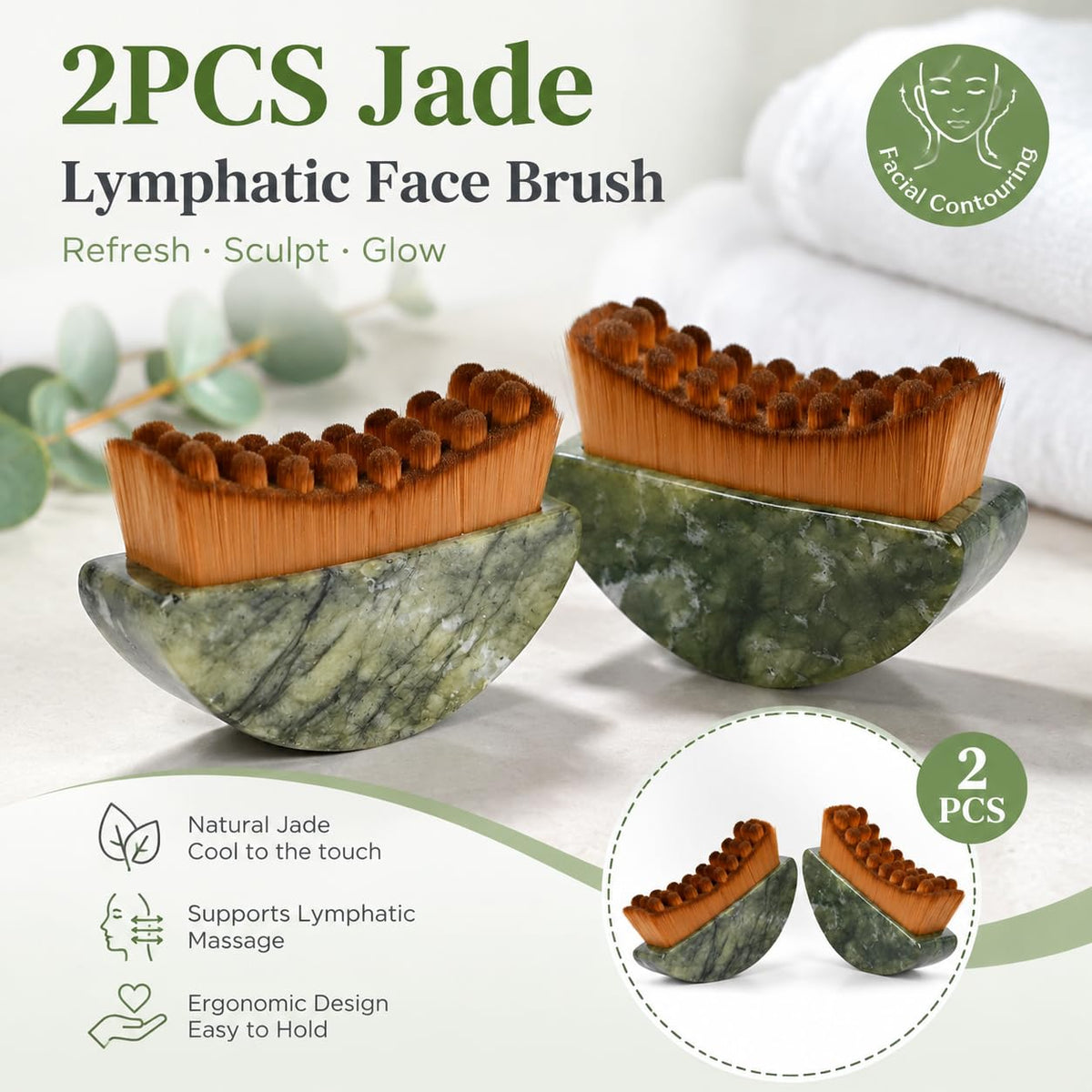 Paquete de 2 cepillos linfáticos de jade, cepillo de masaje facial...