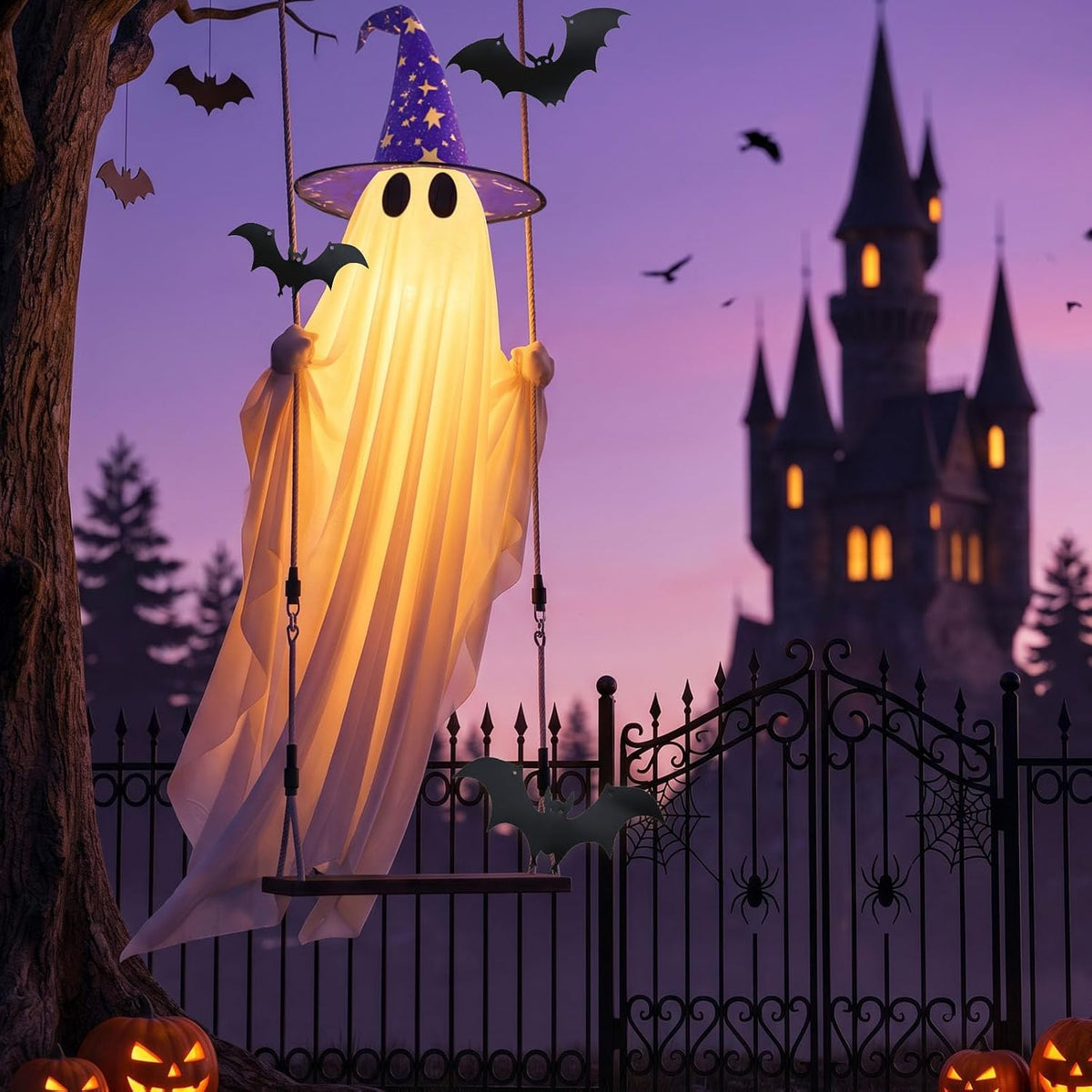 Decoración de fantasma de Halloween con murciélago y sombrero – Fan...