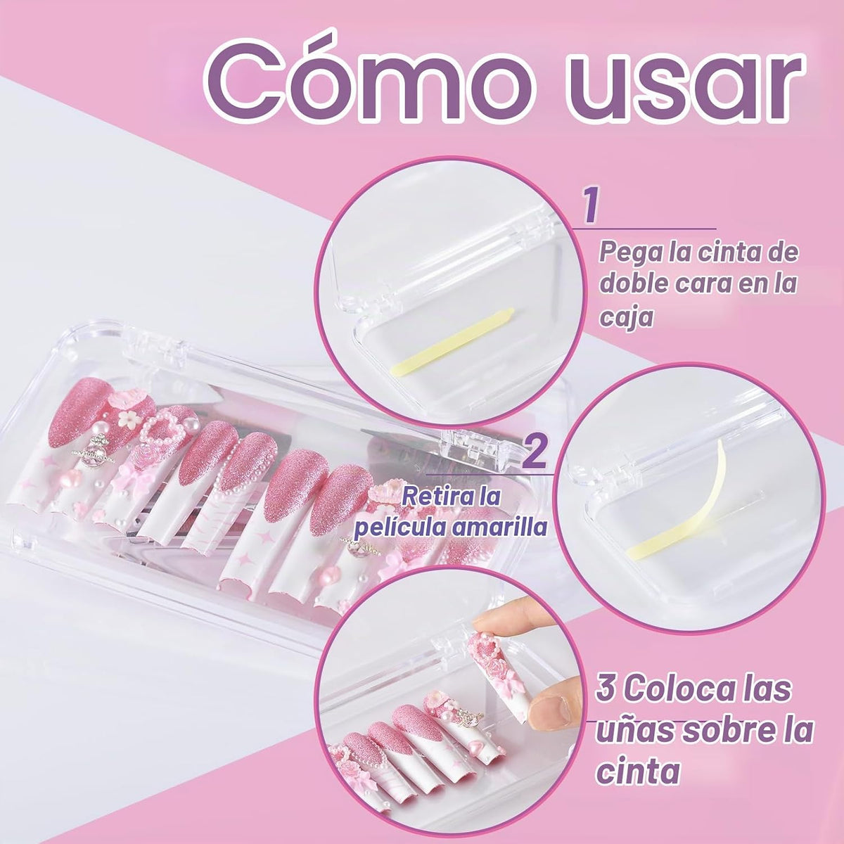 JynJyn 12 fundas de uñas postizas grandes, 5.1 x 2.95 pulgadas, con...