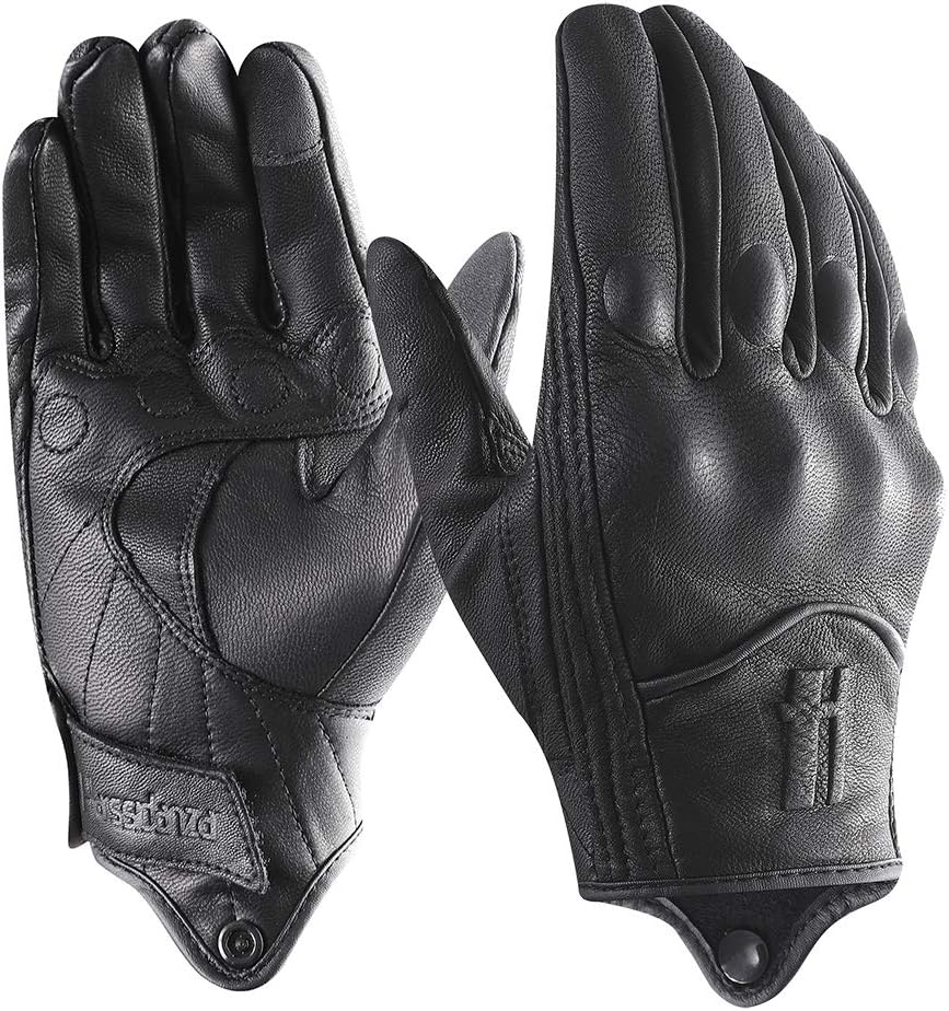 Harssidanzar Guantes de cuero de motocicleta para hombre pantalla t...