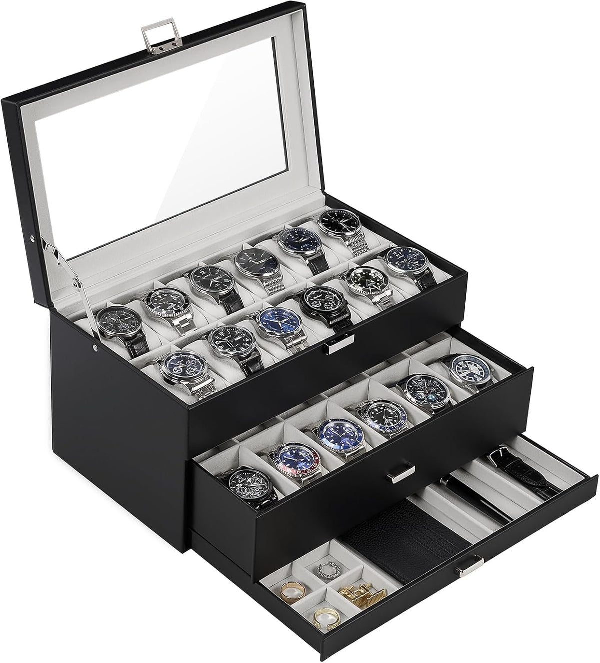 ProCase Caja de Reloj de 3 Capas con Tapa de Vidrio para Hombre, 24...