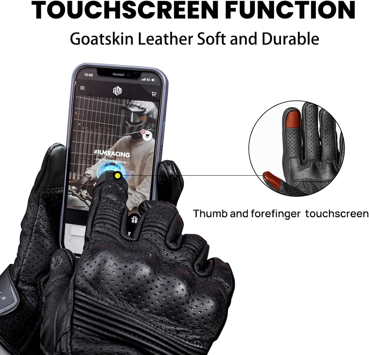 ILM Guantes de Cuero de Piel de Cabra para Motocicleta y Moto Depor...