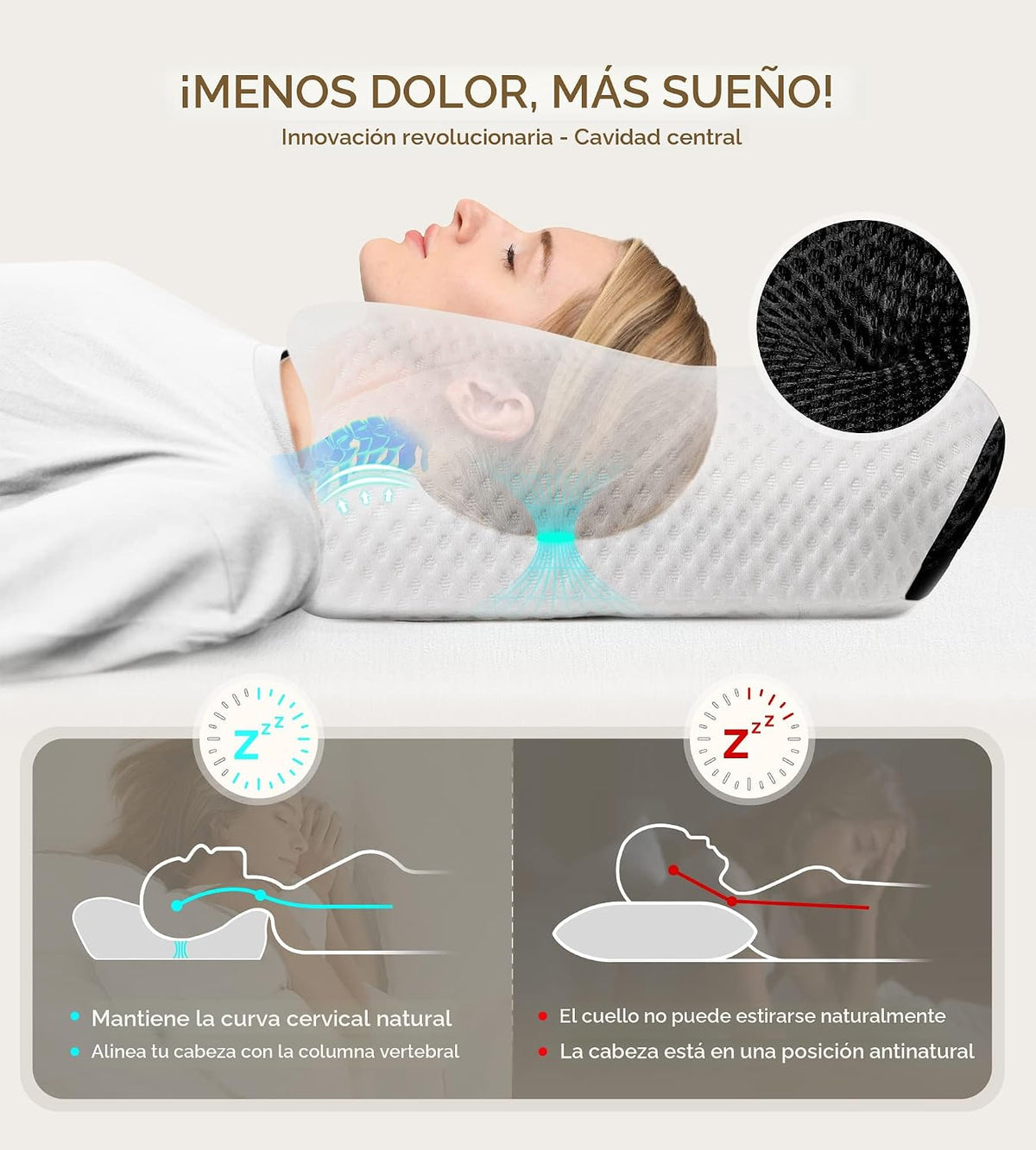 Osteo Almohada cervical para aliviar el dolor de cuello, diseño hue...