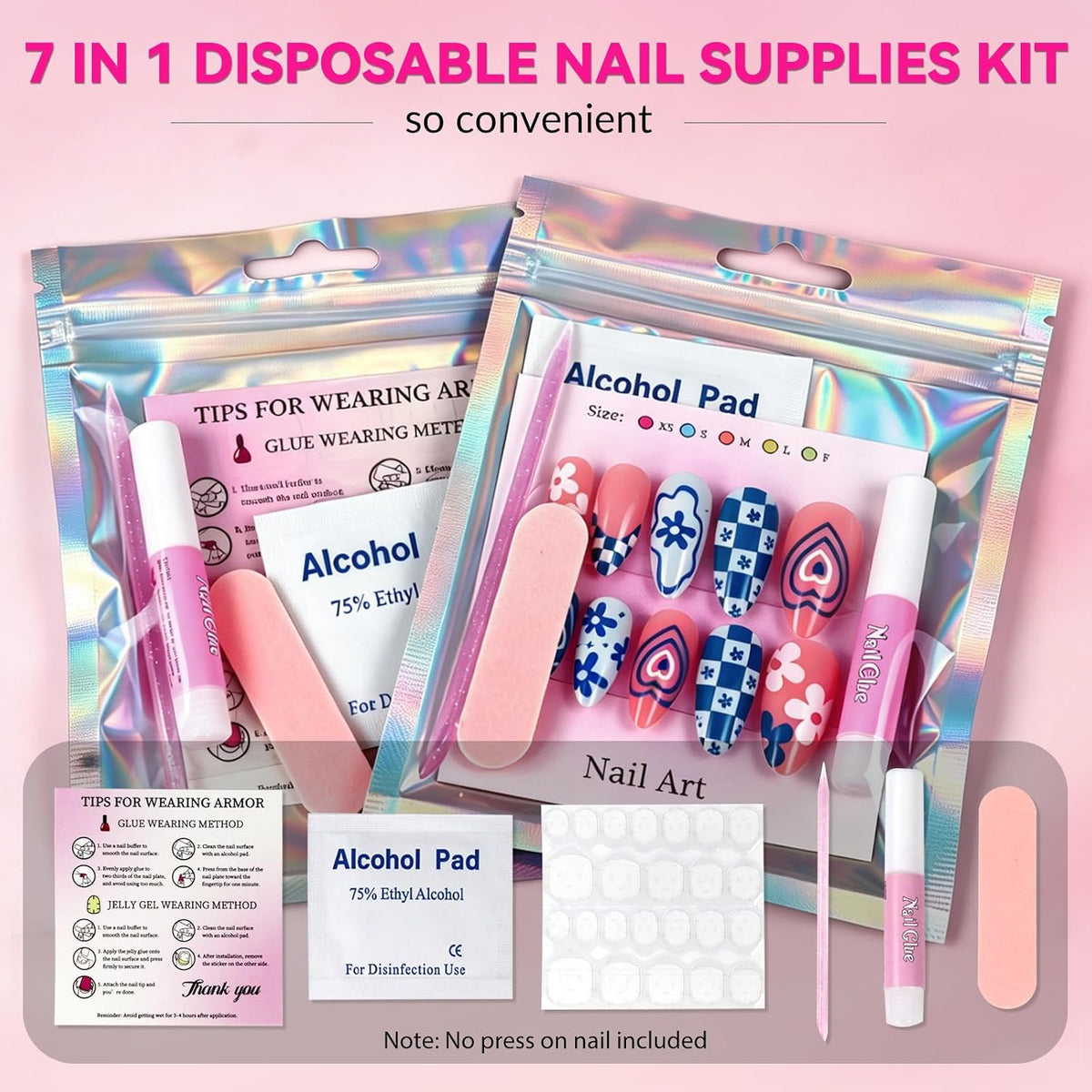 ESUOHYM 100 piezas de embalaje de uñas desechables suministros de n...