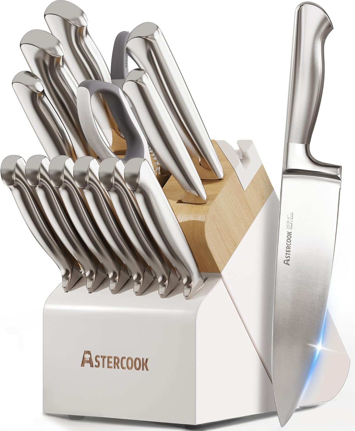 Astercook Juego de cuchillos para cocina con afilador de bloques, 1...