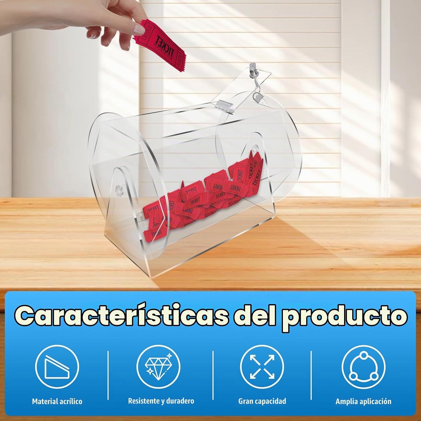 Qopaw Tambor de rifa acrílico grande \u2013 Capacidad para 5,000 bo...