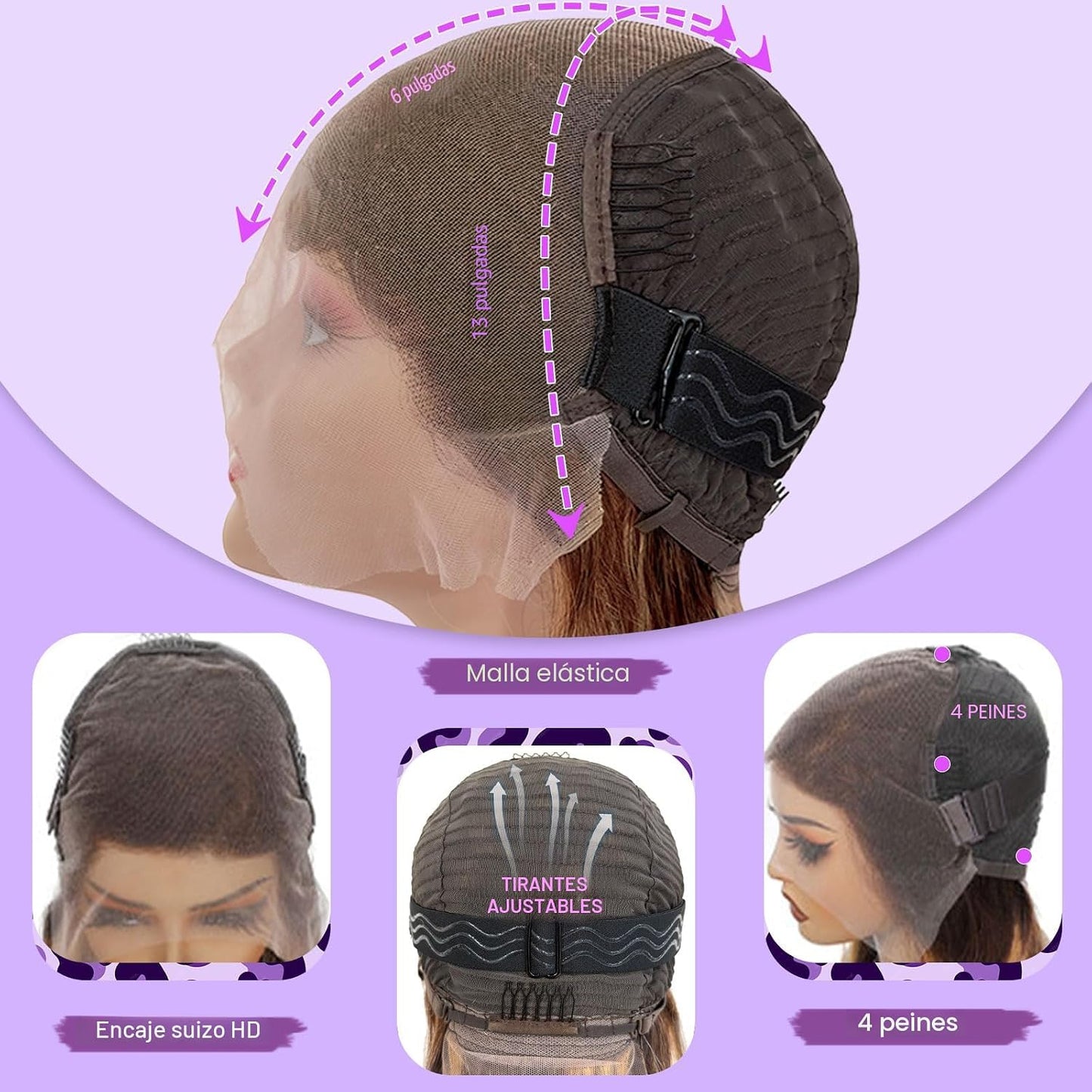 Qimo Pelucas de cabello humano ondulado con encaje frontal HD de 13...
