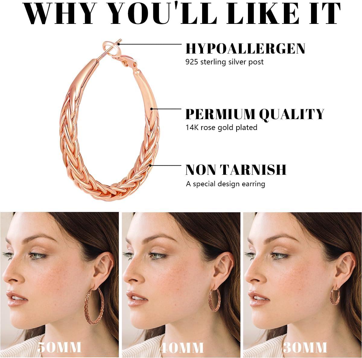 JEMARA Pendientes de Aro de Plata para Mujer a la Moda Hipoalergéni...