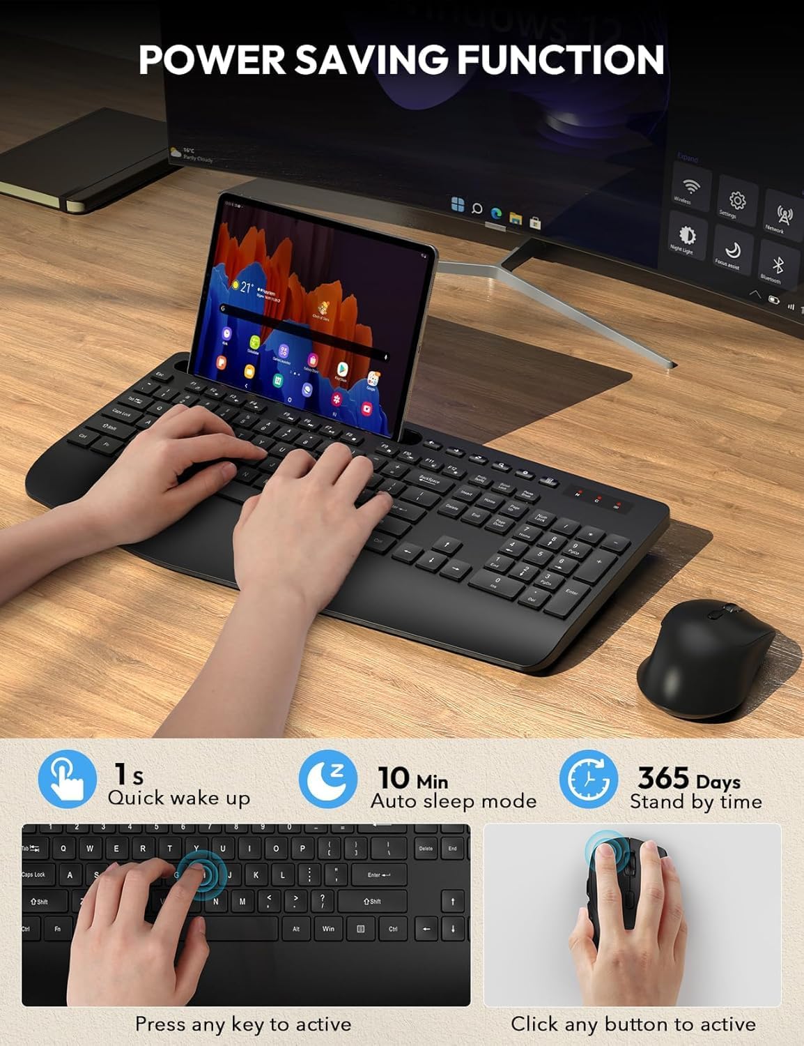 SABLUTE - Combo de teclado y mouse inalámbricos, paquete de 2, repo...