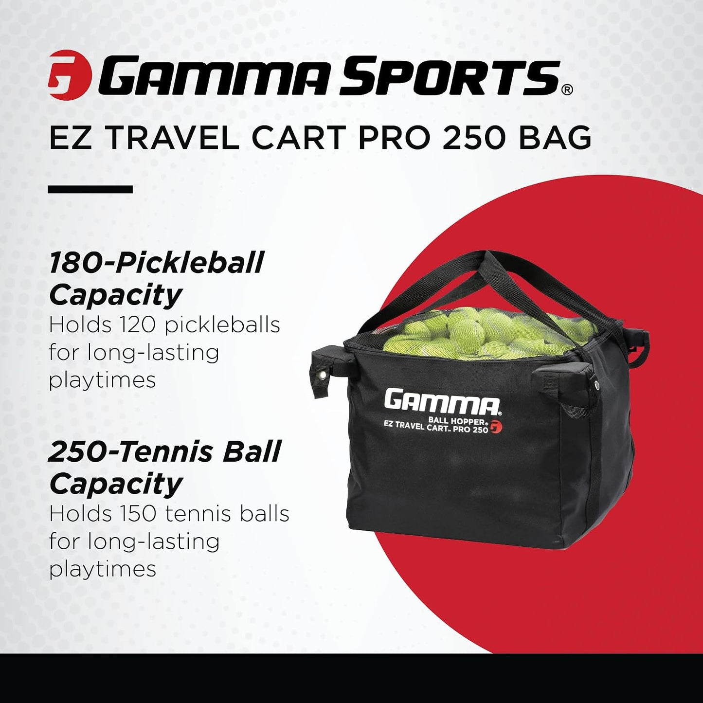 Carro de viaje GAMMA Sports EZ, tolva de tenis y pickleball, pádel,...
