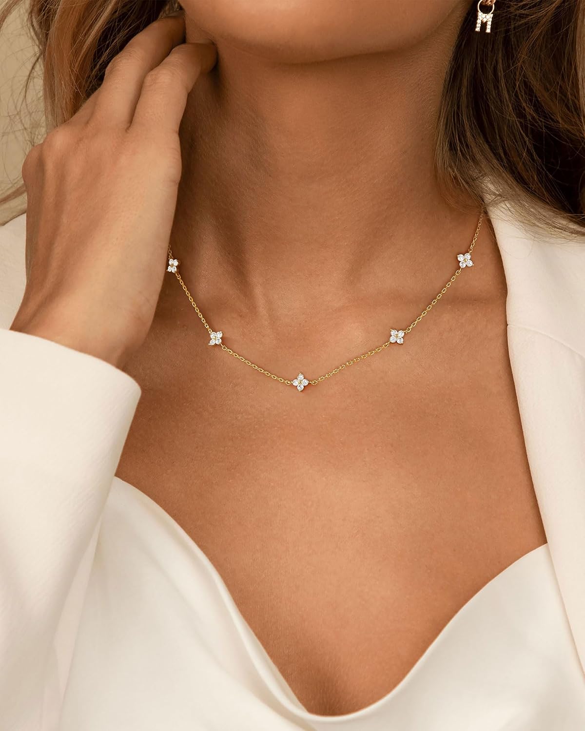 SOLEVAN Collares delicados de trébol con piedra de nacimiento en or...