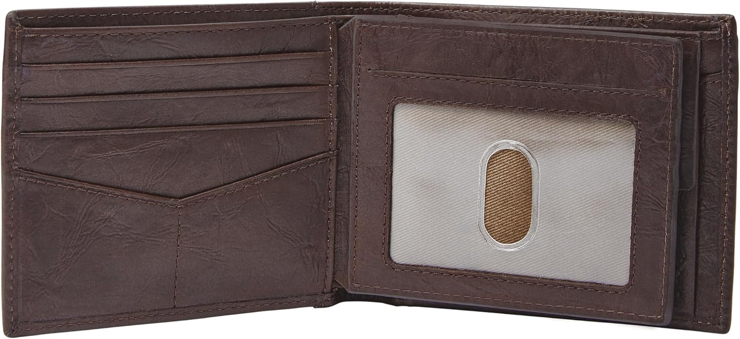 Fossil Billetera plegable de cuero para hombre con bolsillo para mo...