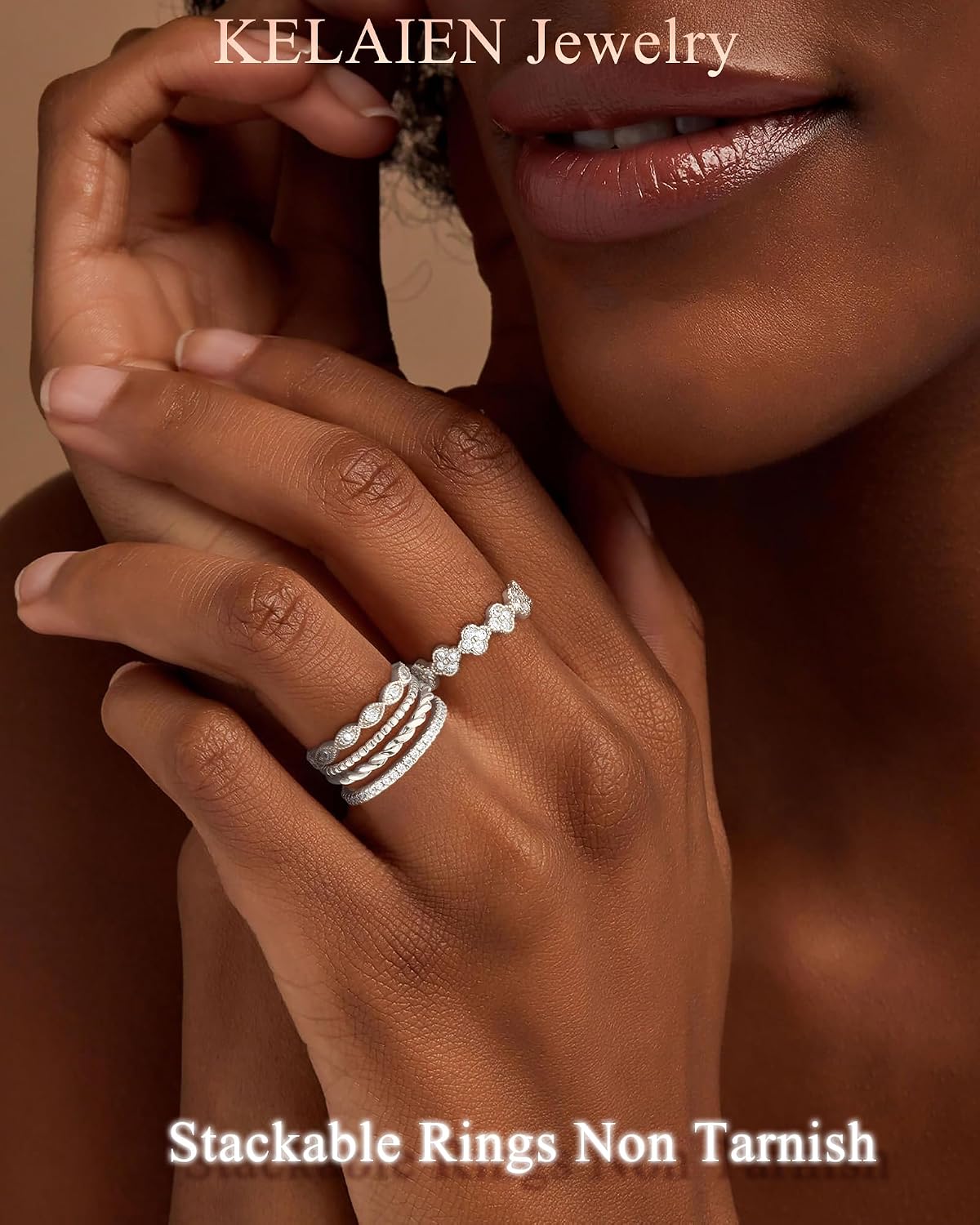 Anillos apilables de oro para mujer, no se deslustra, chapados en o...