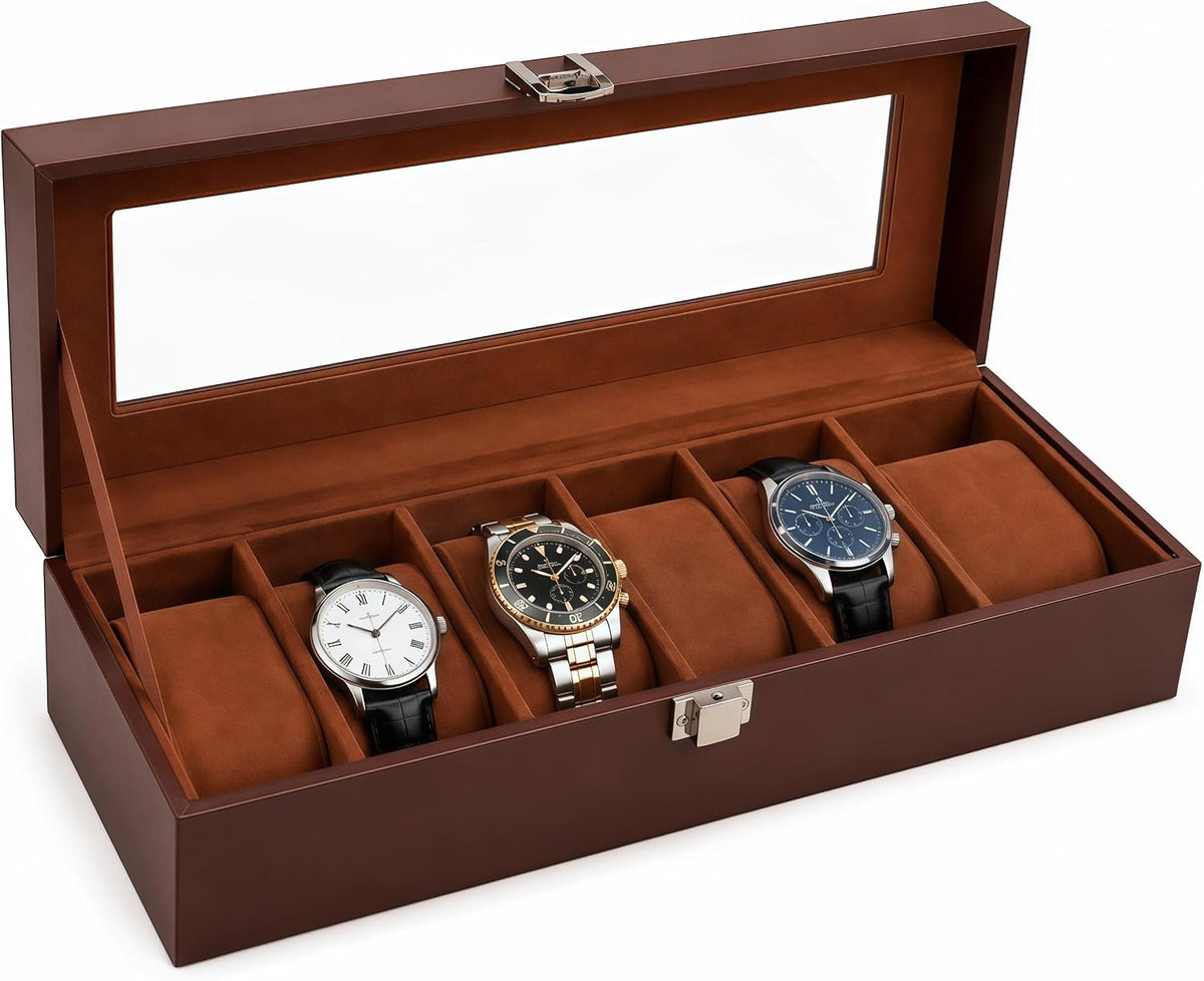 AMZGO® Caja de reloj para hombres, tapa de cristal de exhibición de...
