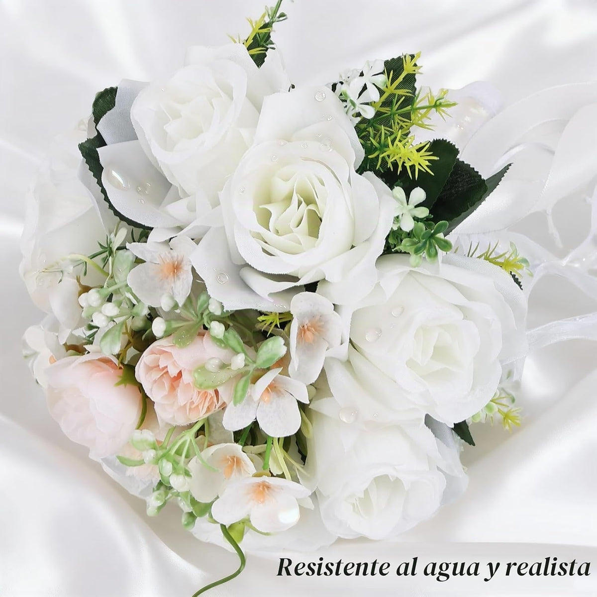 Qeedy - Ramos de boda para novia, rosas artificiales de seda de 8 p...